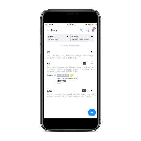 Xyloop SaaS mobile task management screen